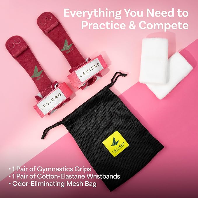 Gymnastics Grips Set Narrow Nippers, Grips for Gymnastics Girls, Dowel Grips with Soft Leather, Hook and Loop Wrist Straps, and Adjustable Finger Holes, for All Ages