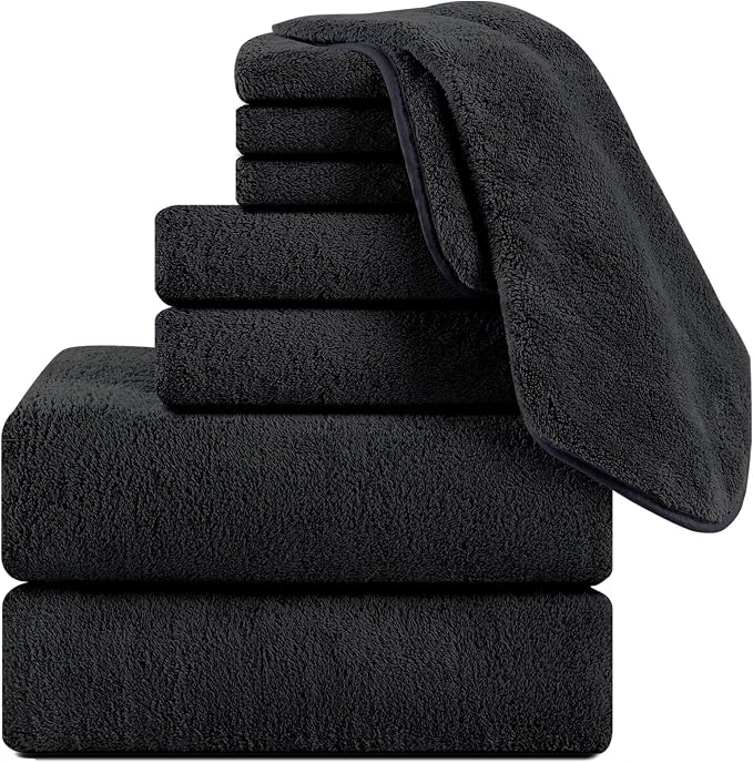 Black Bath Towels Set of 8, Quick Dry Ultra Soft Bath Sheets, 2 Large 35x70 Inch/2 Hand/4 Washcloths, Absorbent Shower Towels for Bathroom Hotel Spa