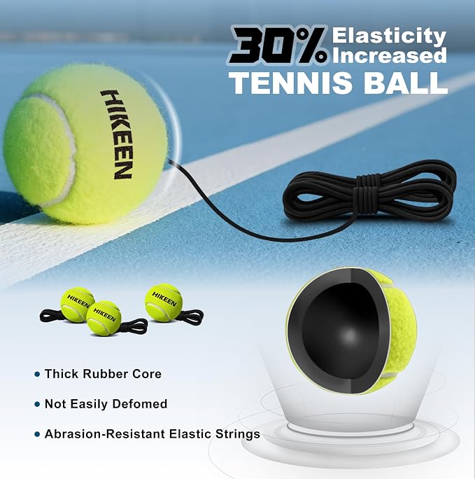 Hikeen Premium Tennis Trainer Rebound with Metal Base,Portable Solo Tennis Trainer Set with 3 Highly Elastic String Balls,Tennis Practice Equipment for Adult Kids an Beginners