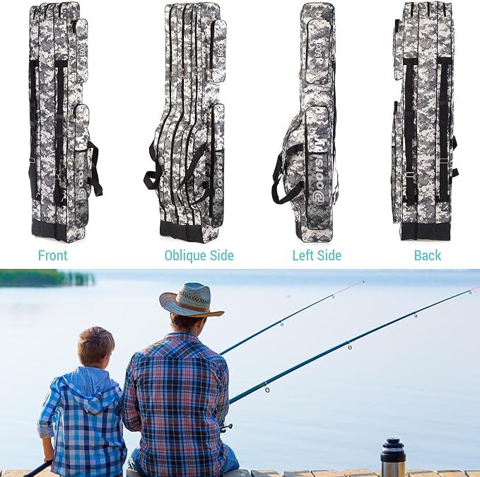 Fishing Bag Portable Folding Fishing Tackle Storage Bags Oxford Fishing Rod Case Fishing Pole Bag Carry Organizer Outdoor Waterproof for Fishing Camping Hiking Traveling