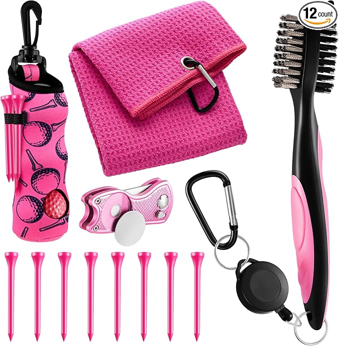 Liliful 12 Pcs Golf Accessories Kit, Include Golf Ball Bag with Hook Towel Tees Magnetic Ball Marker Divot Tool Cleaner Brush for Women Man Gifts