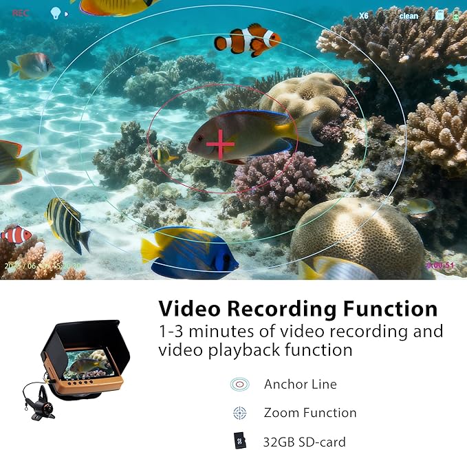 Underwater Camera Fish Finder: 1080P HD Waterproof for Ice/Lake/Sea Fishing with 82ft Cable｜Portable Depth Finders for Boats & Kayaks｜2000nit OLED Display for Murky Water Conditions