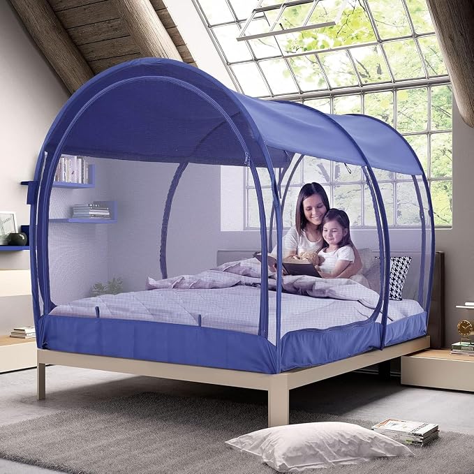 Alvantor® Mosquito Net Bed Canopy Bed Tents Dream Tents Privacy Space Full Size Sleeping Tents Indoor Pop Up Portable Frame Breathable Cottage Navy (Mattress Not Included)
