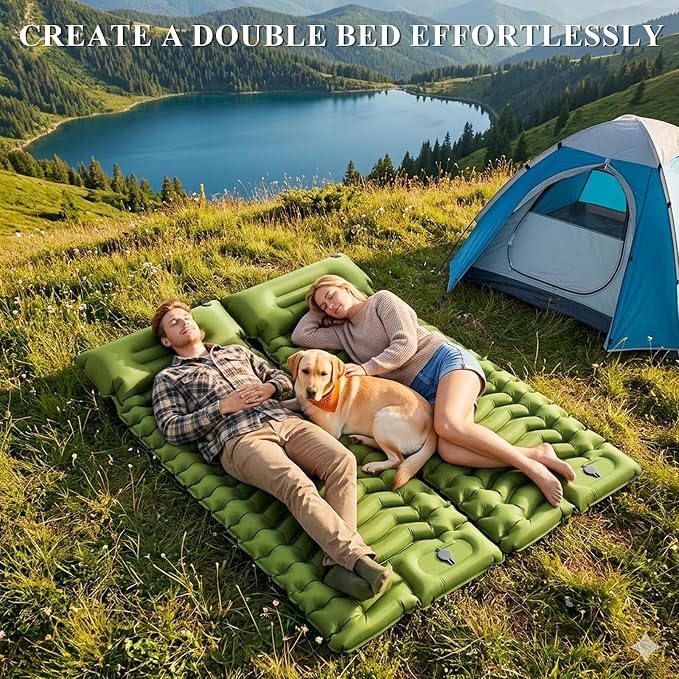 Camping Sleeping Pad, Ultralight Inflatable Sleeping Mat with Pillow & Foot Pump, Extra Thick Compact Camping Mattress for Hiking, Backpacking & Tent Use, Dual-Colored Design (Green)