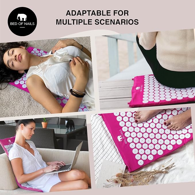 Bed of Nails Original Acupressure Mat with 8820 Precision Nails for Massage Therapy, 29 x 16 x 1", Pink