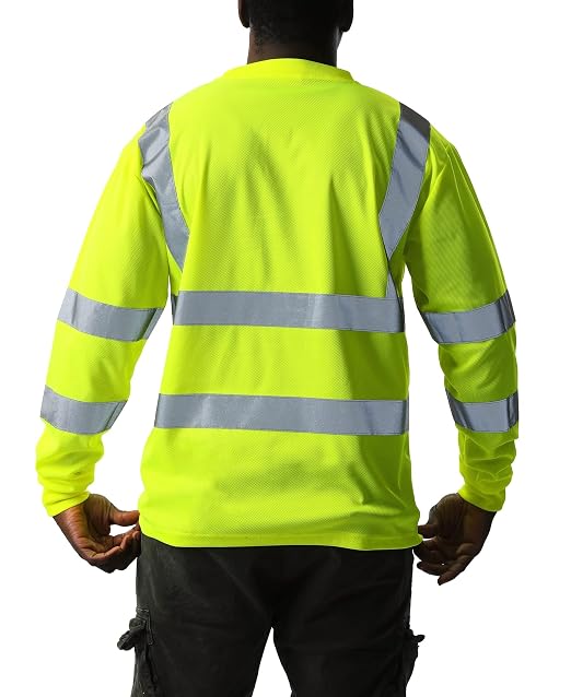 sesafety High Visibility Long Sleeve Construction Work Shirts Yellow M