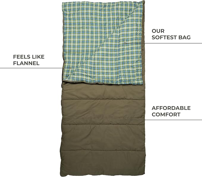 Teton Evergreen Sleeping Bag for Adults – Warm & Cozy All-Season Camping Sleeping Bag with Spacious Fit for Cold Weather or Mild Nights