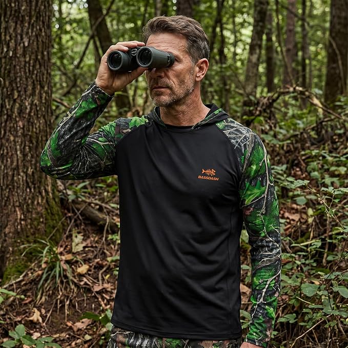 BASSDASH Men’s UPF 50 Performance Fishing Shirt Cooling Hoodie Camo Long Sleeve FS17M