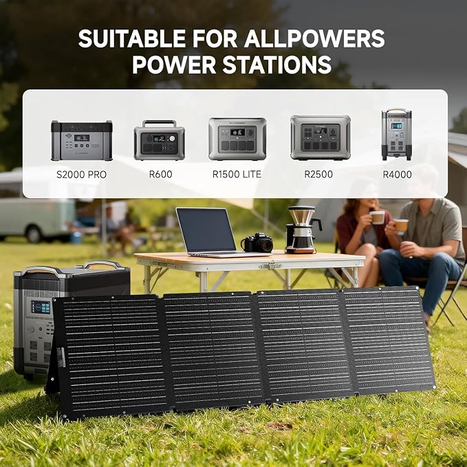 ALLPOWERS SOLAX SE200 200W Portable Solar Panel for Power Station, High-Efficiency Monocrystalline Solar Cell, IP68 Waterproof Foldable Solar Charger Kit with Kickstand for Camping RV Outdoor Off-Grid