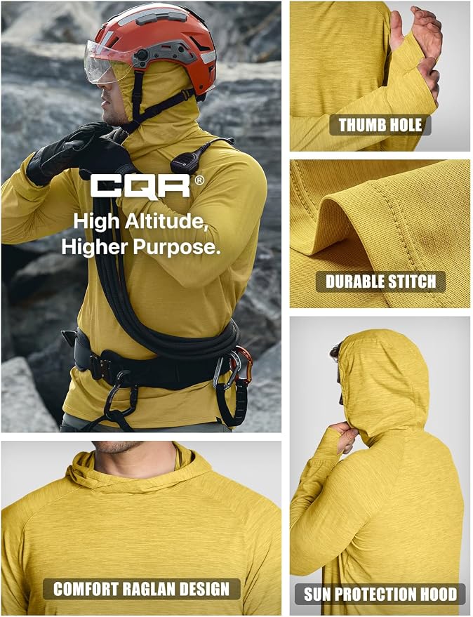 CQR Men's UPF 50+ Sun Protection Long Sleeve Quick Dry Athletic Shirts, Stretch Running Workout Hiking T-Shirts