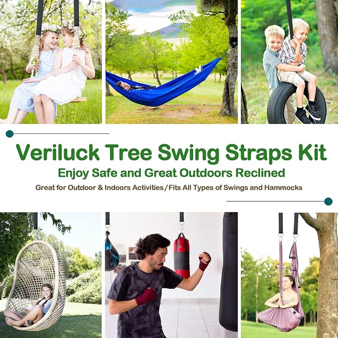 Tree Swing Straps Hanging Kit - 3FT/8FT/15FT/20FT/30FT, Strong & Durable - Holds Up to 5000lbs - Adjustable Tree Swing Straps Fit for All Swings, Hammocks, Safer & Easy Installation (15 FT)