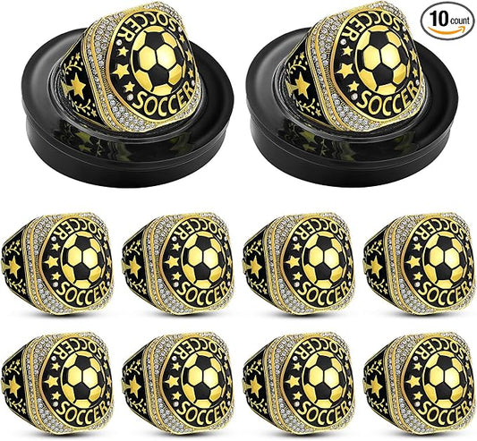 Highergo 10 Pcs Basketball Softball Baseball MVP Dancer Champion Trophy Ring with Display Stand Star Football Soccer Volleyball Golf Cheerleading Bowling Track Field