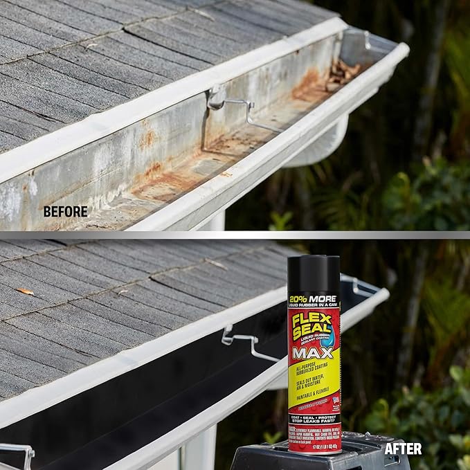 Flex Seal MAX, 17 oz, 2-Pack, Black, Stop Leaks Instantly, Waterproof Rubber Spray On Sealant Coating, Perfect for Gutters, Wood, RV, Campers, Roof Repair, Skylights, Windows, and More