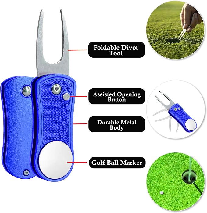 Golf Essentials Kit | Must-Have Accessories – Water Brush, Towel, Club Brush, Ball Marker, Divot Repair Tool, Ball & Tee Holder, Golf Gifts for Men & Women