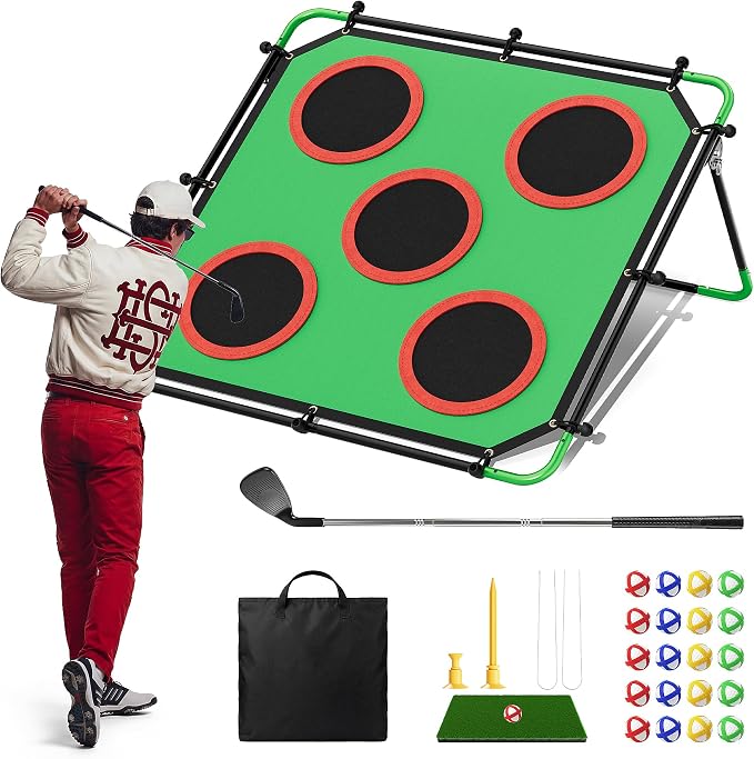 IGRL Golf Game, Golf Chipping Game Set with 4 Adjustable Angles & Sturdy Metal Tube, Portable Golf Target Game for Adults with Club, Balls, Mat & Carry Bag, Indoor Outdoor Backyard Lawn Gifts for Men