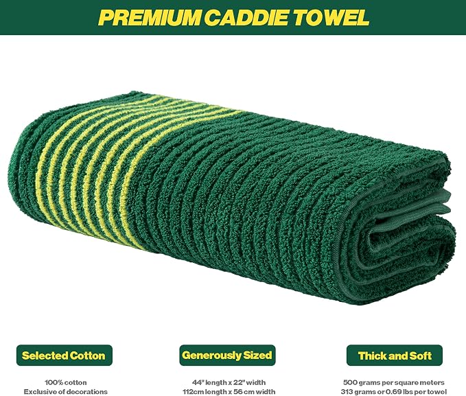 Handy Picks Caddie Golf Towel, Extra Large 44” x 22” Caddy Towel for Tour Professionals, Selected Soft Cotton, Absorbent with Professional Edge Finishing (Green, Pack of 1)