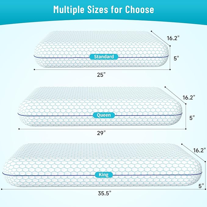 CushyOasis Memory Foam Pillows for Side, Back and Stomach Sleepers, Set of 2, Bed Pillow with Washable Cover and Breathable Mesh, Bed Pillow for Sleeping (Blue，King Size)