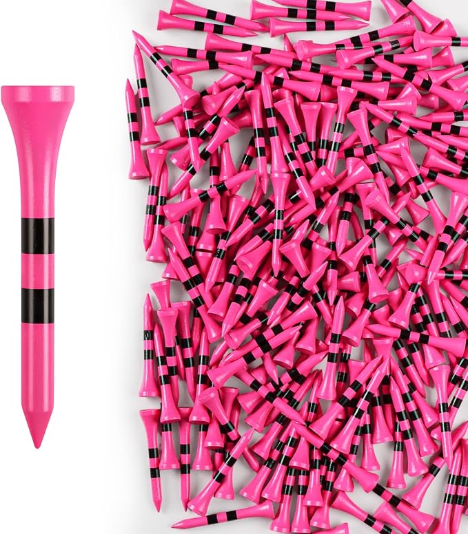 Stylish Golf Tees Wood 2 1/8 Inch Value 500/1000 Pack, USA Flag with Pink White Bright Colors & Striped Design for Consistent Height & High Visibility