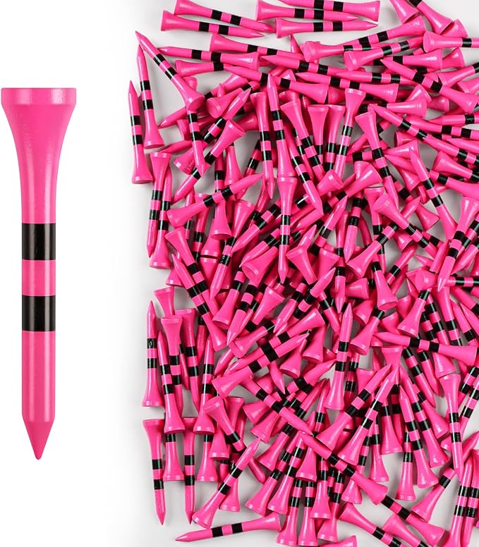 Stylish Golf Tees Wood 2 1/8 Inch Value 500/1000 Pack, USA Flag with Pink White Bright Colors & Striped Design for Consistent Height & High Visibility