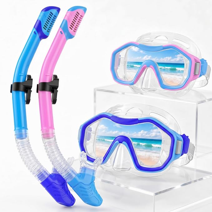 Snorkeling Gear for Adults Kids, Dry-Top Snorkel Set, 180°Panoramic Wide View Diving Mask Breathing Freely Snorkel Mask for Snorkeling Scuba Diving Swimming Travel