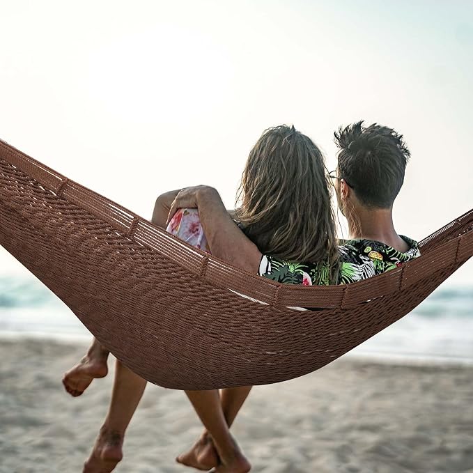 Lazy Daze Hammocks Handwoven XL Mayan Hammock, 10.5 FT Soft Rope Double Hammocks, Portable Outdoor Hammock with Carry Bag, 2 Straps & Carabiners for Patio Outside, 550 lbs Weight Capacity, Coffee