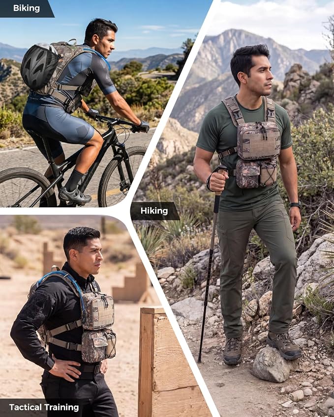 Blue Quartz 3-in-1 Running Vest with 2L Water Bladder, Lightweight Tactical Hydration Backpack with Detachable Waist Pack, Reflective Chest Pack for Hiking Running Cycling Race for Women Men