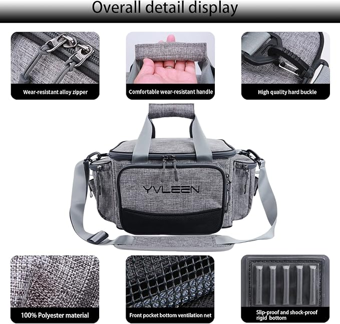 YVLEEN Fishing Tackle Box Bag - Outdoor Large Fishing Tackle Storage Bag - 100% Water-Resistant Polyester Material - Fishing Tackle Bags - Suitable for 3600 Tackle Box