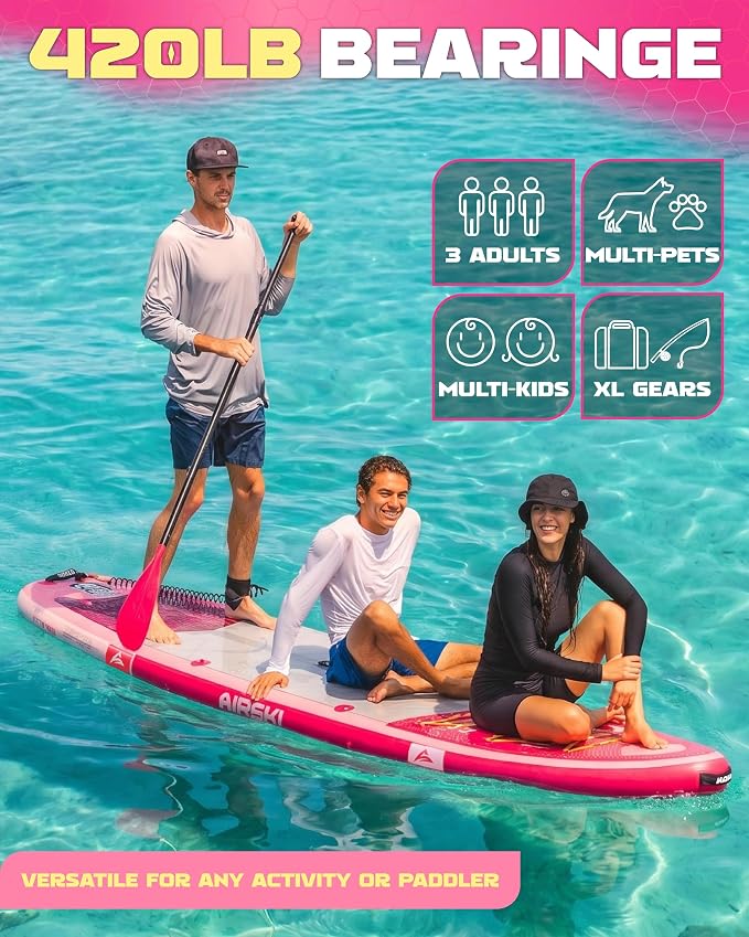 11'x34'' Extra Wide Inflatable Paddle Board, Stand-up Paddleboard for Adults, 420lb Capacity, Anti-Slip EVA, Stand-up Paddle Board for Yoga/Fishing/Family, US Fin, High-Pressure Pump, 100L Bag
