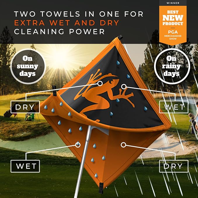 Frogger BrushPro and Amphibian Towel Bundle - Golf Brush and Groove Cleaner with Ergonomic Grip and Golf Club Wet/Dry Towel - Golf Course Essentials, Navy Seals