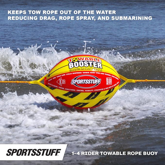 Sportsstuff Booster Ball, Towable Tube Rope Performance Ball Dimensions inflated & Airhead Heavy Duty Tow Harness for 1-4 Rider Towable Tubes, Water Skis, Wakesurf Boards and Wakeboards, 12-Feet