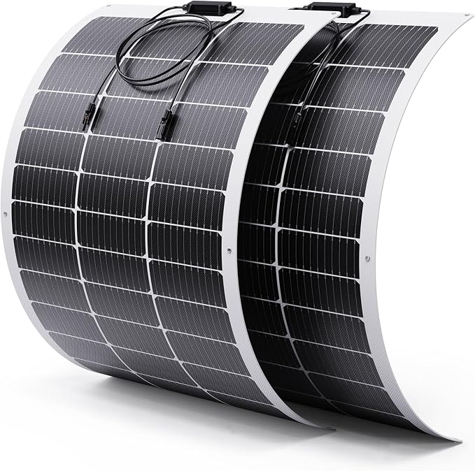 200W Flexible Solar Panel Kit (2x100W), Heat-Reflective White Backsheet, Marine-Grade ETFE Solar Panel, IP68 Waterproof for Motorhome, Boat, Van, Camper, White RVs