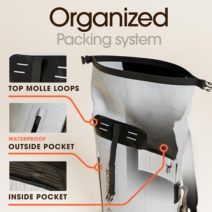 Earth Pak Waterproof Backpack - Heavy Duty Hiking Backpack - Roll-Top Closure Bag - Cushioned Dry Bag Waterproof Phone Case