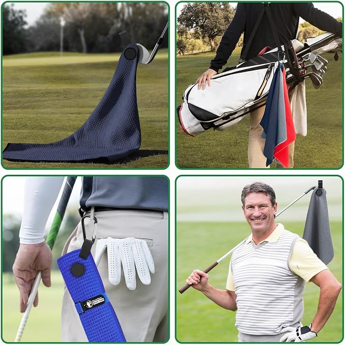 Magnetic Golf Towel, 2 PCS Microfiber Golf Towels with Brush and Divot Tool for Men, Industrial Strength Magnet Accessories for Strong Hold to Golf Bags, Carts or Clubs (2 Pack Black)