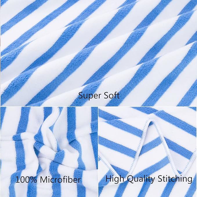 JML Microfiber Beach Towels, 4 Pack, 30" x 60", Cabana Stripe, Soft, Absorbent, Quick Dry Large Bath Towel Set for Adult, Travel, Summer Pool Party, Sport, Swimming, Yoga, Camping, StripeBlue