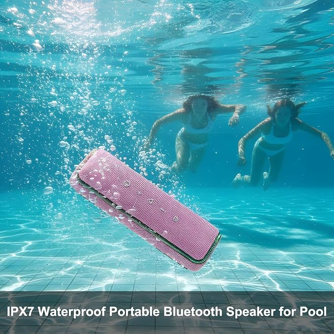 IPX7 Waterproof Bluetooth Shower Speaker | 30W RMS (40W Peak) Floating Pool Speaker, RGB Sync Lights, Built-in Mic for Hands-Free Calls, Pink