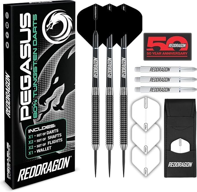 RED DRAGON Pegasus Original | Pegasus Switch Points - Powered by Winmau | Professional Tungsten Darts Set | Steel Tip 21g - 30g | Enhanced Grip & Precision - Flights, Shafts & Case Included