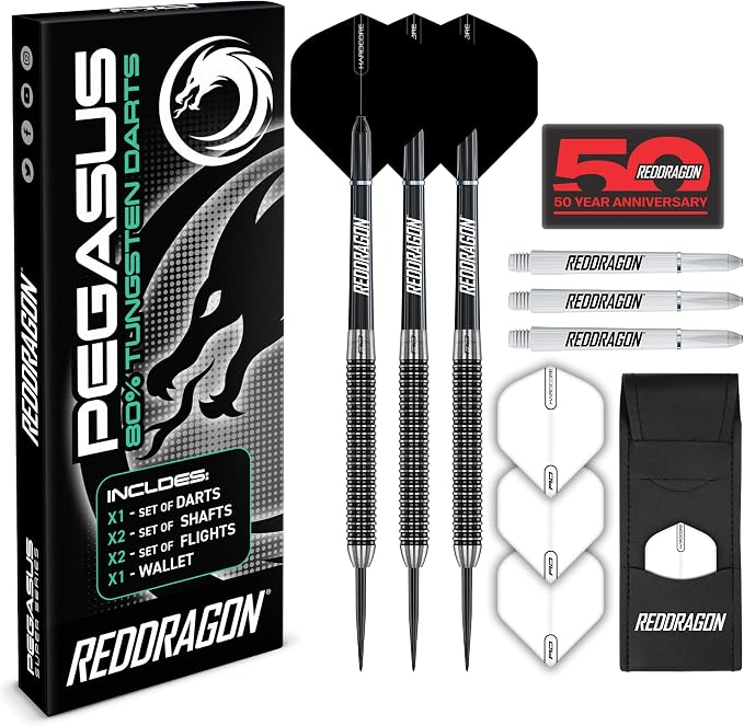 RED DRAGON Pegasus Original | Pegasus Switch Points - Powered by Winmau | Professional Tungsten Darts Set | Steel Tip 21g - 30g | Enhanced Grip & Precision - Flights, Shafts & Case Included