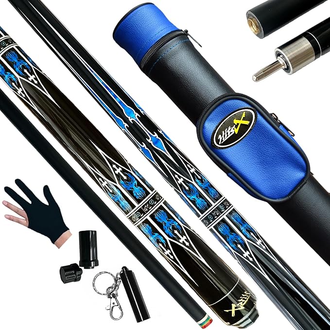 Tai ba cues Fibergalss Shaft Pool Stick with case, 13mm Multilayer Leather Tip, 58", Hardwood Canadian Maple Professional Billiard Pool Cue Stick, Quick-Release Joint, 18, 19, 20, 21 Oz (Selectable)