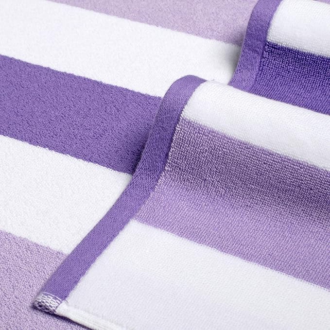 Bornbay Cotton Oversized Beach Towel - Extra Large 40"X70" Big Cute Thick Pool Towel, XL Stitch Beach Towels Striped Purple Swimming Towel for Adults Women