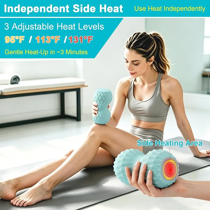 HODEMI Vibrating Peanut Massage Ball with Heat, Deep Tissue Trigger Point Massager for Back, Neck & Spine, Double Lacrosse Design for Myofascial Release & Muscle Relaxation