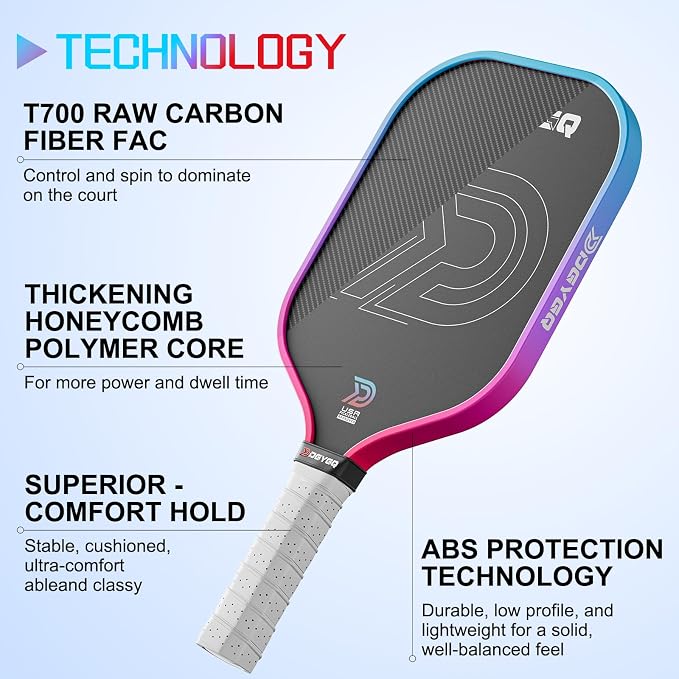 DGYGQ Pickleball Paddles with Polypropylene Honeycomb Core, T700SC Power Carbon Fiber Pickleball Paddle, Increased Power for Ultimate Spin & Consistency