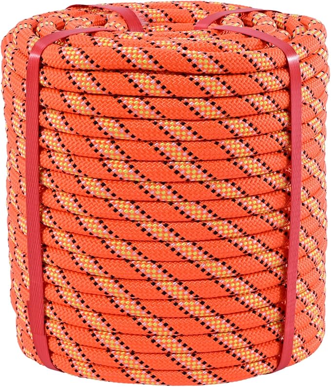 1/2 in x 150 ft Polyester Arborist Rigging Rope, Orange Braided Tree Climbing Rope 48 Strands for Farm Work and Swinging