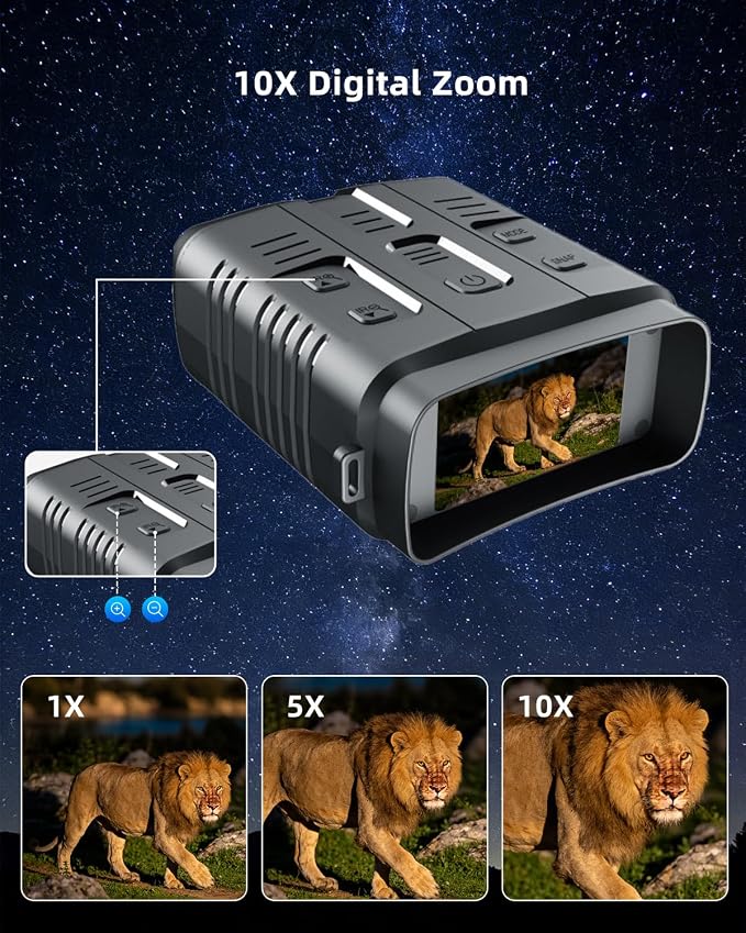 Night Vision Goggles | 10X Zoom Night Vision Binoculars & 3'' LCD Screen with Infrared, 3000mAh Rechargeable Battery, 32GB TF Card, Video and Sound Recording for Camping, Black