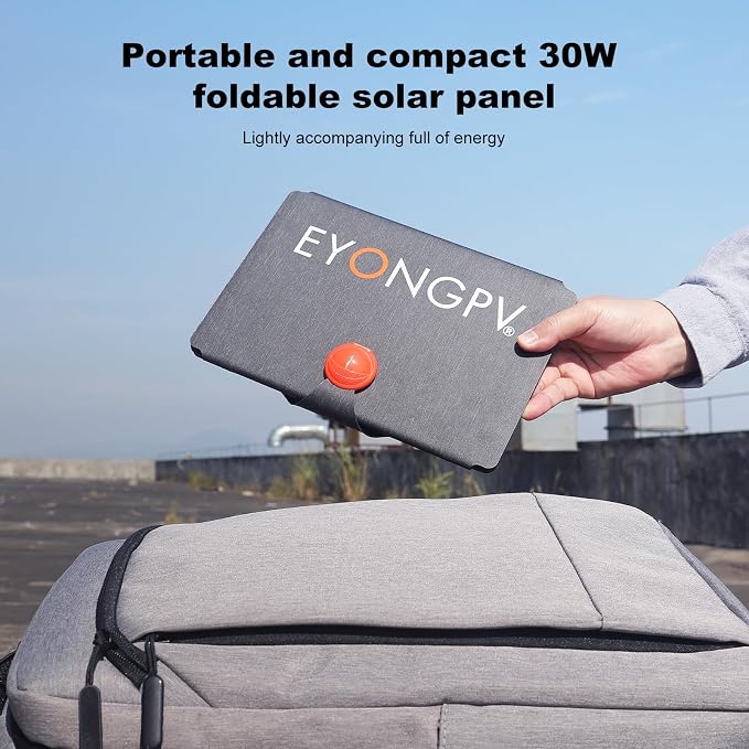 EYONGPV 30W Portable Foldable Solar Panel & Solar Charger with Croc-Eye USB-C PD Fast Charging Output, IP67 Waterproof Compact Solar Charger for Phones, Power Banks, Camping, Hiking, Backpacking