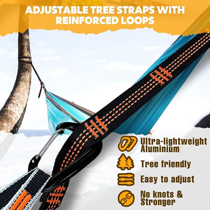 NATUREFUN Ultra-Light Travel Camping Hammock | 300kg Load Capacity,Breathable,Quick-Drying | 2 x Premium Carabiners,2 x Nylon Slings Included | Outdoor Indoor Garden