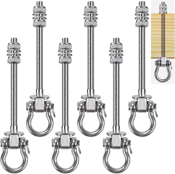 SELEWARE 6 Pack Swing Hanger, 9.25" x M10 Swing Bolts, Stainless Steel Heavy Duty Swing Hooks for Wood and Steel Beam Yoga Hammock Chair Punching Bag Porch Swing Sets, 1800LB Capacity