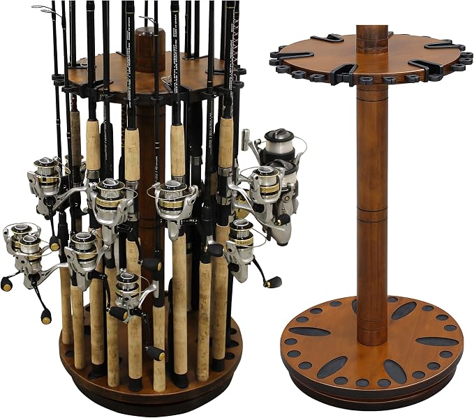 Rush Creek Creations Fishing Rod Holder - 360 Spinning Rack for Garage Organization and Storage, Pole Holder for Reels, Gear, Accessories, Tackle Box