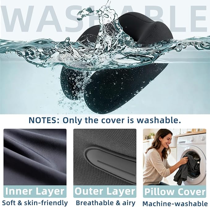 Ergonomic Travel Neck Pillow for Airplane, Memory Foam Support for Long Haul Flight Headrest, Soft Compact U Shaped for Adult Men Plane Sleeping, Portable Carry Box, Eyemask, Earplugs, Size L
