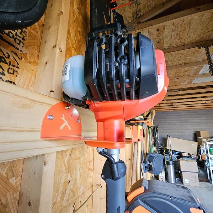 Upgraded Trimmer Rack Wall Mount - 8" Heavy Duty Weed Eater Hanger for Garage Wall, Garden Power Tool Holder Organizer Hooks for Grass Trimmer, Hedge Trimmer, Leaf Blower and Chainsaw, Orange, 4 Pack