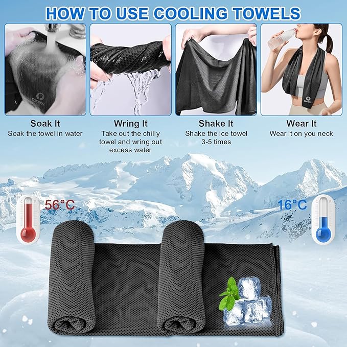 Sukeen Cooling Towel 20 Pack (40"x12") Ice Towel,Bulk Breathable Chilly Twoles,Microfiber Towel for Neck Face for Yoga,Sport,Running,Gym,Workout,Camping,Fitness,Travel & More Activities, Black